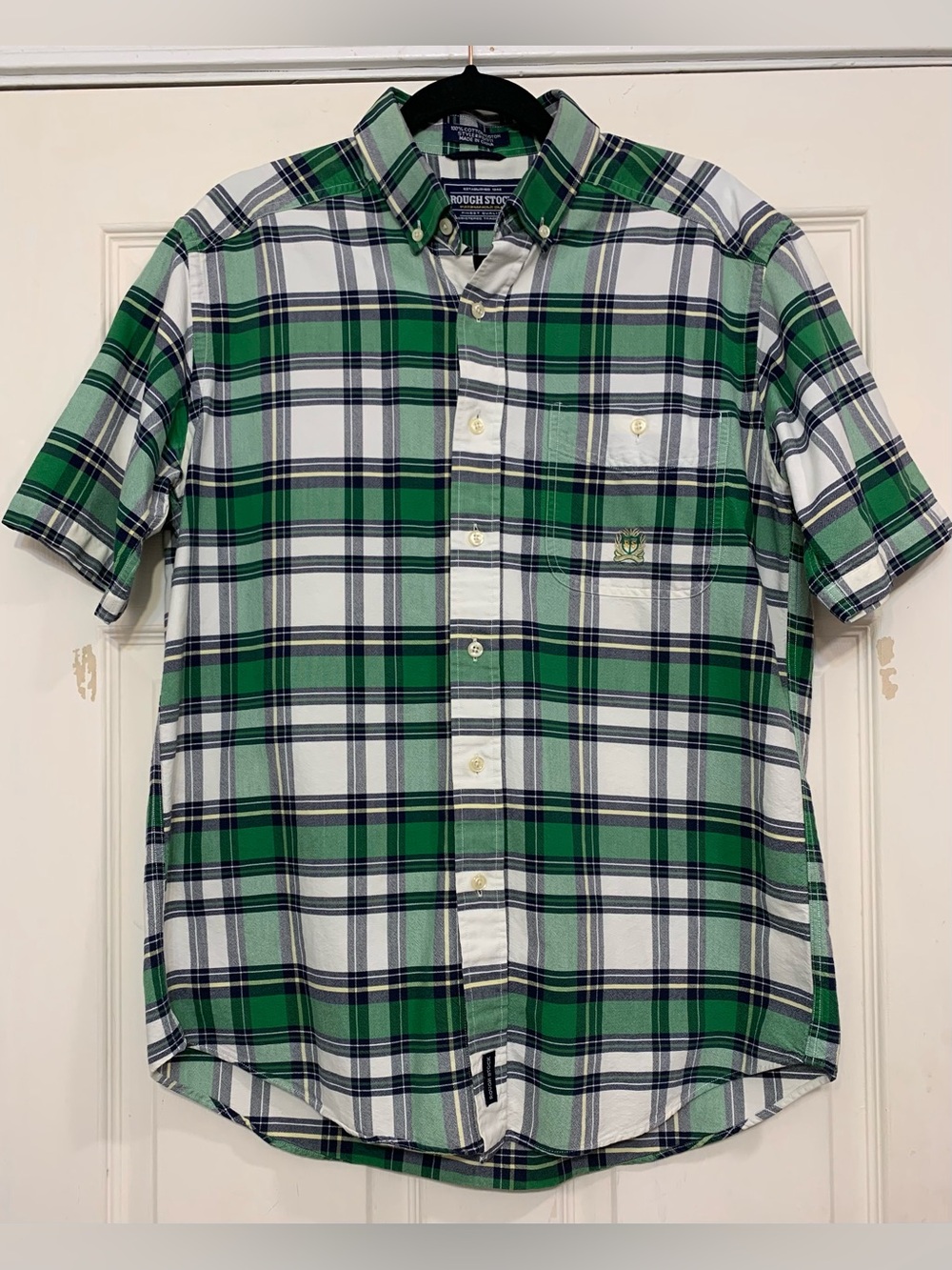 Rough Stock Men’s Green Navy Plaid Short Sleeve Button-Front Shirt.        3971C